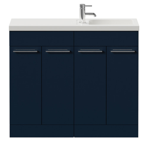 Napoli 250 Deep Blue 1000mm 4 Door Vanity Unit with Square Silvo Basin Front View