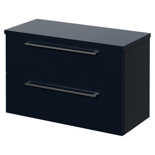 Napoli 390 Deep Blue 800mm Wall Mounted 2 Drawer Vanity Unit for Countertop Basins Right Hand View