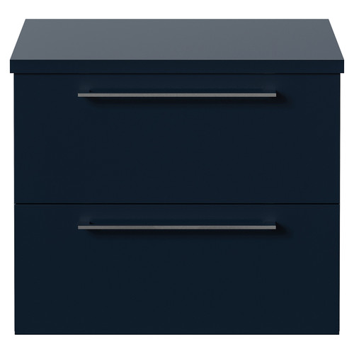 Napoli 390 Deep Blue 600mm Wall Mounted 2 Drawer Vanity Unit for Countertop Basins Front View