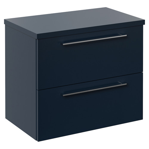 Napoli 390 Deep Blue 600mm Wall Mounted 2 Drawer Vanity Unit for Countertop Basins Left Hand View