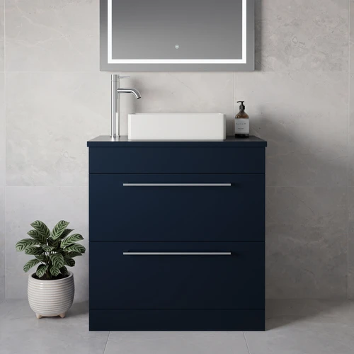 Napoli 390 Deep Blue 800mm 2 Drawer Vanity Unit for Countertop Basins Lifestyle Image