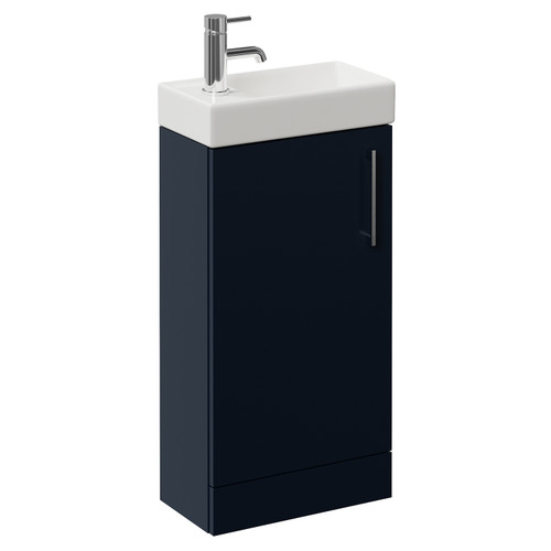 Napoli Cube Deep Blue 400mm Single Door Vanity Unit with Align Basin Left Hand View