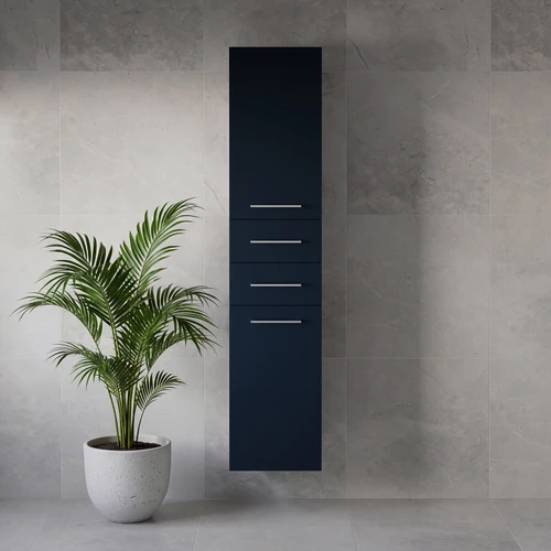 Napoli Deep Blue 350mm x 1600mm Wall Mounted Storage Unit Lifestyle Image