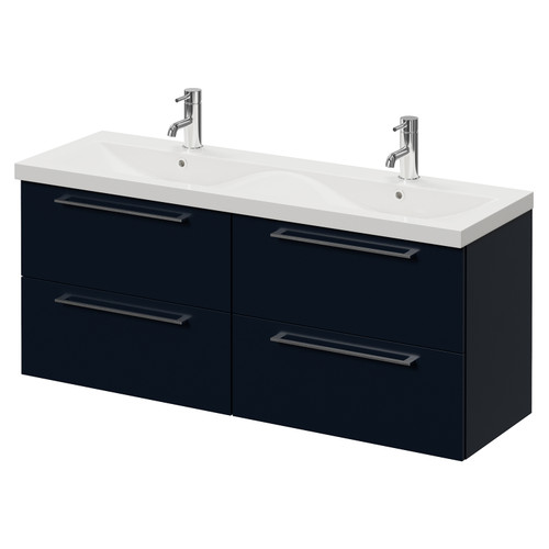 Napoli 390 Deep Blue 1200mm Wall Mounted 4 Drawer Vanity Unit with Double Glide Basins Right Hand View