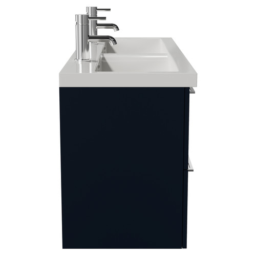 Napoli 390 Deep Blue 1200mm Wall Mounted 4 Drawer Vanity Unit with Double Glide Basins Side View