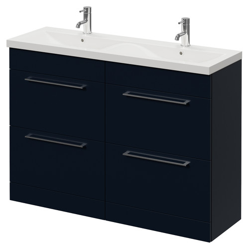 Napoli 390 Deep Blue 1200mm 4 Drawer Vanity Unit with Double Glide Basins Right Hand View