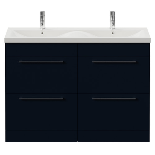 Napoli 390 Deep Blue 1200mm 4 Drawer Vanity Unit with Double Glide Basins Front View