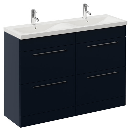 Napoli 390 Deep Blue 1200mm 4 Drawer Vanity Unit with Double Glide Basins Left Hand View