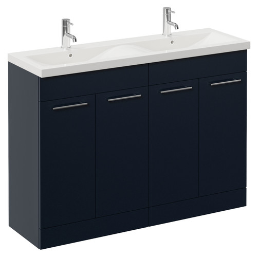 Napoli 390 Deep Blue 1200mm 4 Door Vanity Unit with Double Glide Basins Left Hand View