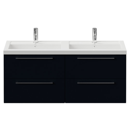 Napoli 390 Deep Blue 1200mm Wall Mounted 4 Drawer Vanity Unit with Double Lucia Basins Front View