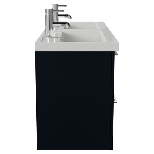 Napoli 390 Deep Blue 1200mm Wall Mounted 4 Drawer Vanity Unit with Double Lucia Basins Side View