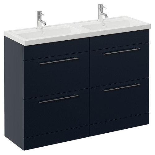 Napoli 390 Deep Blue 1200mm 4 Drawer Vanity Unit with Double Lucia Basins Left Hand View