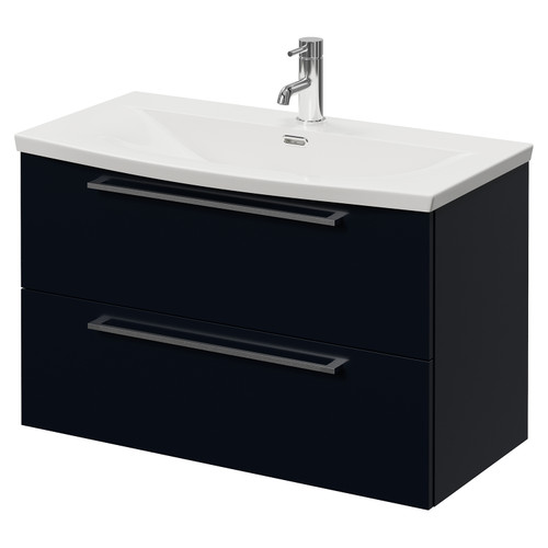 Napoli 390 Deep Blue 800mm Wall Mounted 2 Drawer Vanity Unit with Arc Basin Right Hand View