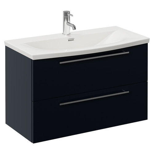 Napoli 390 Deep Blue 800mm Wall Mounted 2 Drawer Vanity Unit with Arc Basin Left Hand View