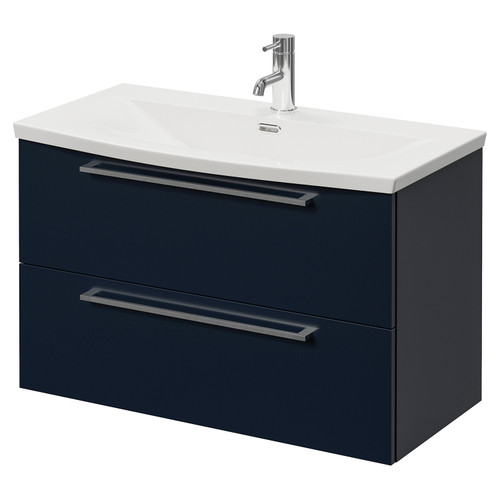 Napoli 390 Deep Blue 800mm Wall Mounted 2 Drawer Vanity Unit with Arc Basin Right Hand View