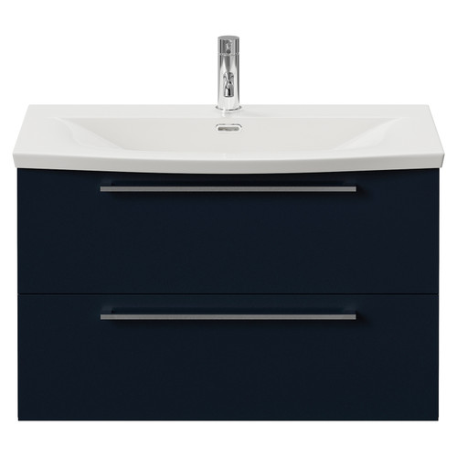 Napoli 390 Deep Blue 800mm Wall Mounted 2 Drawer Vanity Unit with Arc Basin Front View