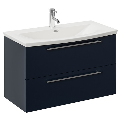 Napoli 390 Deep Blue 800mm Wall Mounted 2 Drawer Vanity Unit with Arc Basin Left Hand View