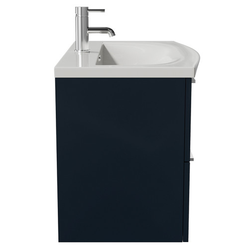 Napoli 390 Deep Blue 800mm Wall Mounted 2 Drawer Vanity Unit with Arc Basin Side View