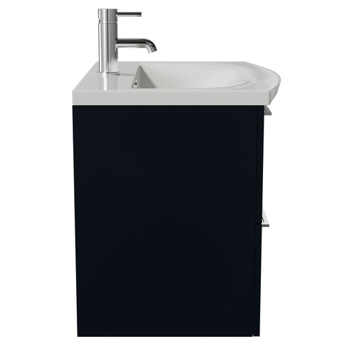 Napoli 390 Deep Blue 600mm Wall Mounted 2 Drawer Vanity Unit with Arc Basin Side View