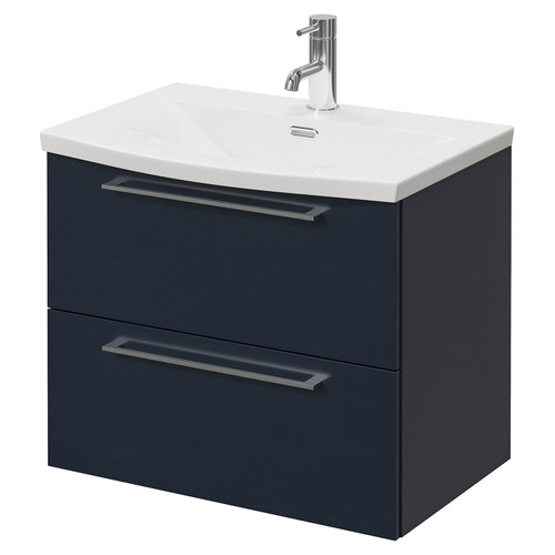 Napoli 390 Deep Blue 600mm Wall Mounted 2 Drawer Vanity Unit with Arc Basin Right Hand View
