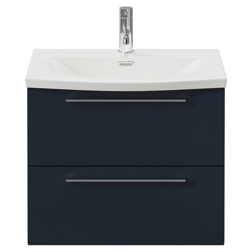Napoli 390 Deep Blue 600mm Wall Mounted 2 Drawer Vanity Unit with Arc Basin Front View