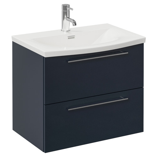 Napoli 390 Deep Blue 600mm Wall Mounted 2 Drawer Vanity Unit with Arc Basin Left Hand View