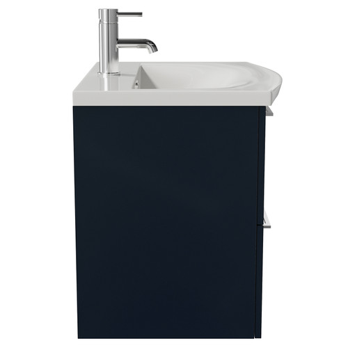 Napoli 390 Deep Blue 600mm Wall Mounted 2 Drawer Vanity Unit with Arc Basin Side View