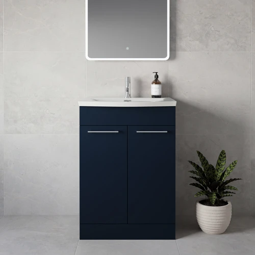 Napoli 390 Deep Blue 600mm 2 Door Vanity Unit with Arc Basin Lifestyle Image