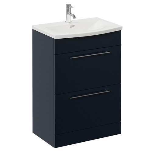 Napoli 390 Deep Blue 600mm 2 Drawer Vanity Unit with Arc Basin Left Hand View
