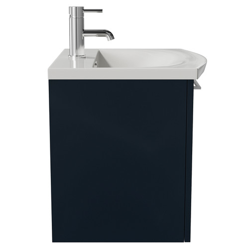 Napoli 390 Deep Blue 500mm Wall Mounted Single Drawer Vanity Unit with Arc Basin Side View