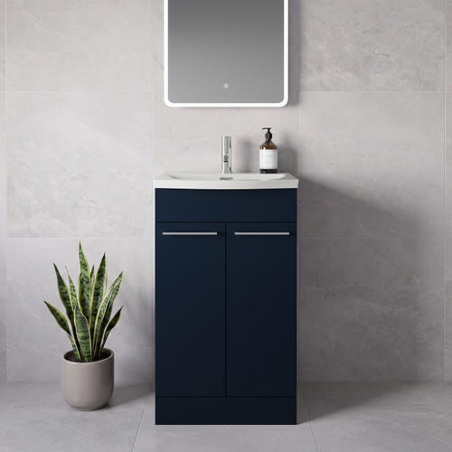 Napoli 390 Deep Blue 500mm 2 Door Vanity Unit with Arc Basin Lifestyle Image