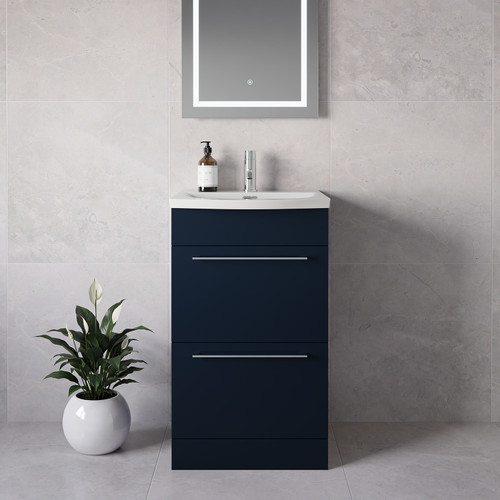 Napoli 390 Deep Blue 500mm 2 Drawer Vanity Unit with Arc Basin Lifestyle Image