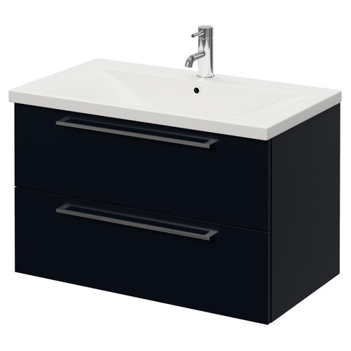Napoli 460 Deep Blue 800mm Wall Mounted 2 Drawer Vanity Unit with Glide Basin Right Hand View