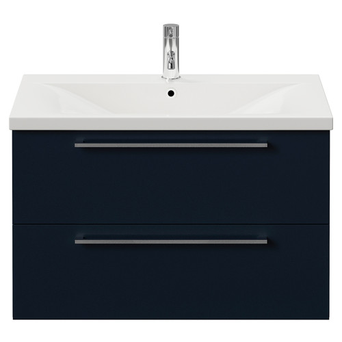 Napoli 460 Deep Blue 800mm Wall Mounted 2 Drawer Vanity Unit with Glide Basin Front View