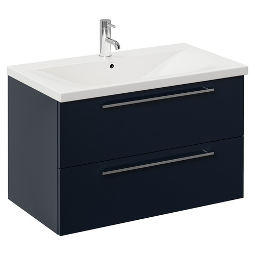 Napoli 460 Deep Blue 800mm Wall Mounted 2 Drawer Vanity Unit with Glide Basin Left Hand View
