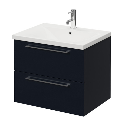 Napoli 460 Deep Blue 600mm Wall Mounted 2 Drawer Vanity Unit with Glide Basin Right Hand View