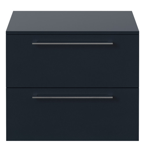 Napoli 460 Deep Blue 600mm Wall Mounted 2 Drawer Vanity Unit for Countertop Basins Front View