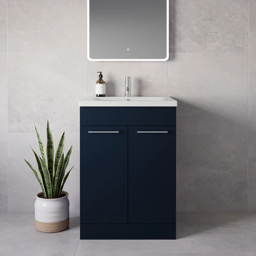 Napoli 460 Deep Blue 600mm 2 Door Vanity Unit with Glide Basin Lifestyle Image