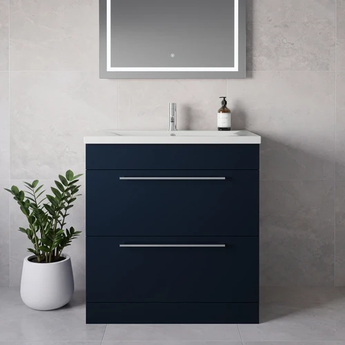 Napoli 460 Deep Blue 800mm 2 Drawer Vanity Unit with Glide Basin Lifestyle Image