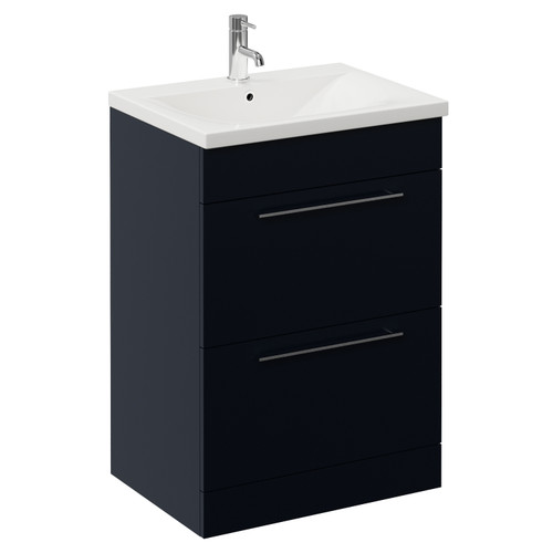 Napoli 460 Deep Blue 600mm 2 Drawer Vanity Unit with Glide Basin Left Hand View