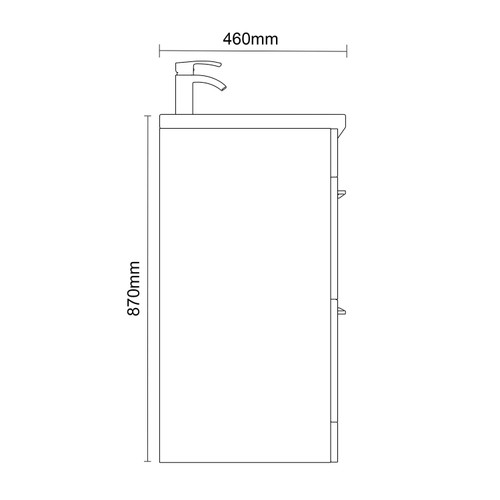 Napoli 460 Deep Blue 600mm 2 Drawer Vanity Unit with Glide Basin Side on Dimensions