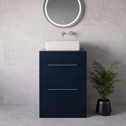 Napoli 460 Deep Blue 600mm 2 Drawer Vanity Unit for Countertop Basins Lifestyle Image