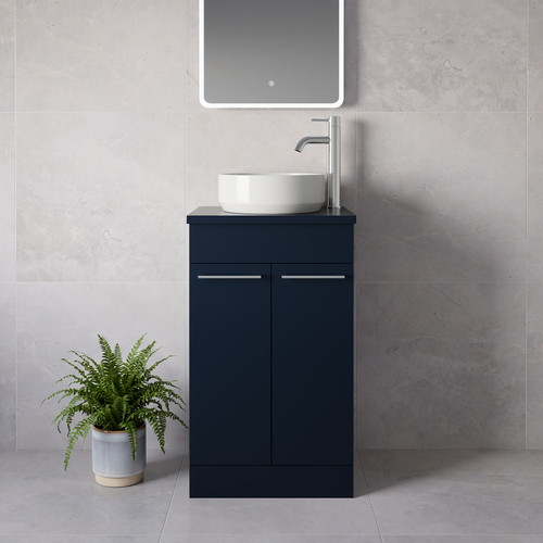 Napoli 390 Deep Blue 500mm 2 Door Vanity Unit for Countertop Basins Lifestyle Image