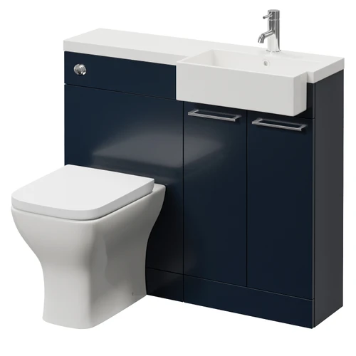 Napoli 250 Deep Blue 1000mm 2 Door Vanity Unit Toilet Suite with Right Hand Square Rico Semi Recessed Basin Right Hand View