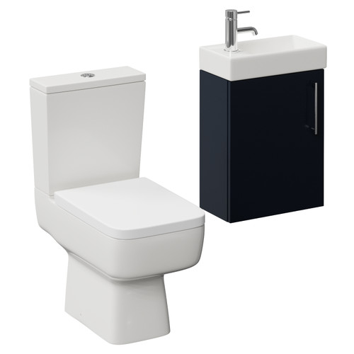 Napoli Cube Deep Blue 400mm Single Door Wall Mounted Vanity Unit and Toilet Suite with Align Basin Left Hand View
