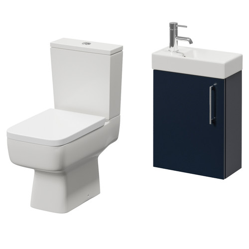 Napoli Cube Deep Blue 400mm Single Door Wall Mounted Vanity Unit and Toilet Suite with Align Basin Right Hand View