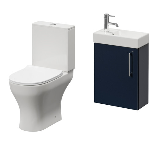 Napoli Cube Deep Blue 400mm Single Door Wall Mounted Vanity Unit and Jubilee Toilet Suite with Align Basin Right Hand View