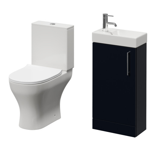 Napoli Cube Deep Blue 400mm Single Door Vanity Unit and Jubilee Toilet Suite with Align Basin Right Hand View