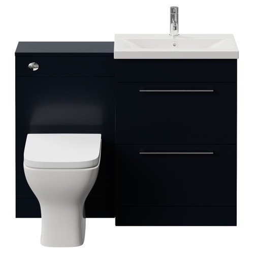 Napoli 390 Deep Blue 1100mm 2 Drawer Vanity Unit Toilet Suite with Glide Basin Front View