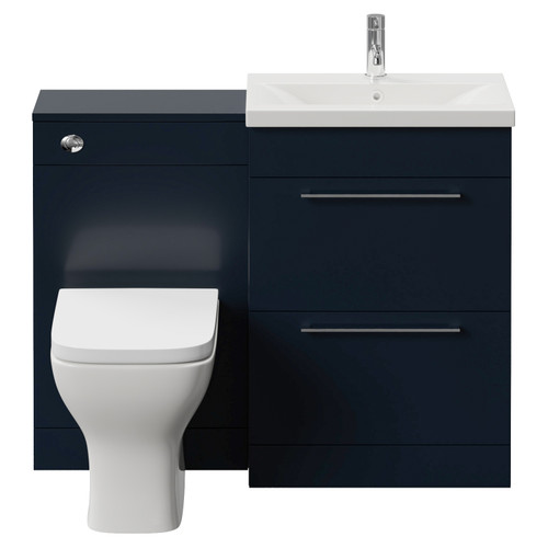 Napoli 390 Deep Blue 1100mm 2 Drawer Vanity Unit Toilet Suite with Glide Basin Front View